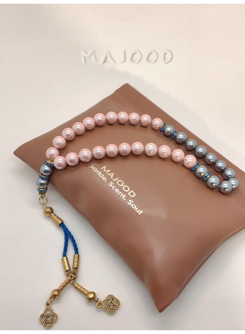 Majood 33 Natural Mother of Pearl Prayer Beads Tasbih - 10mm Beads, Grayish Pink - Image 5