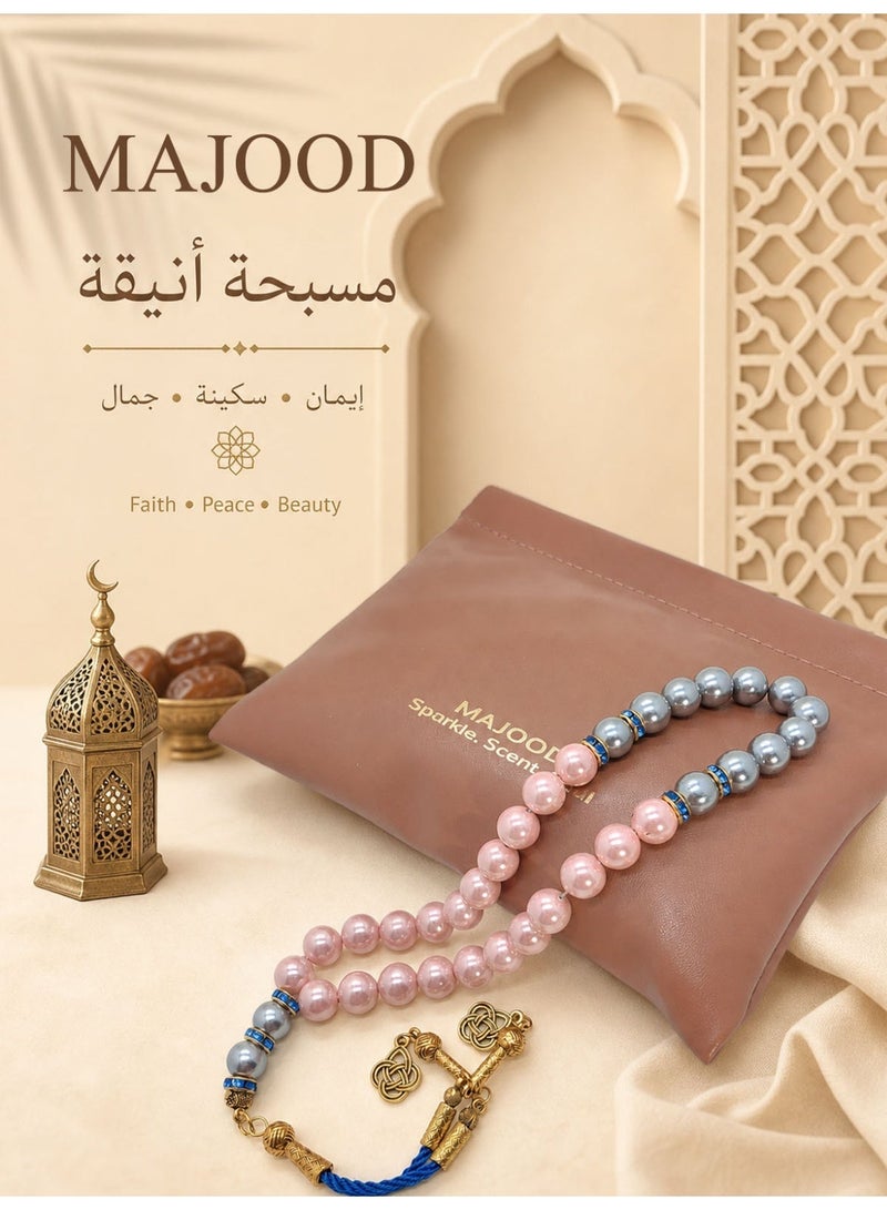 Majood 33 Natural Mother of Pearl Prayer Beads Tasbih - 10mm Beads, Grayish Pink - Image 3