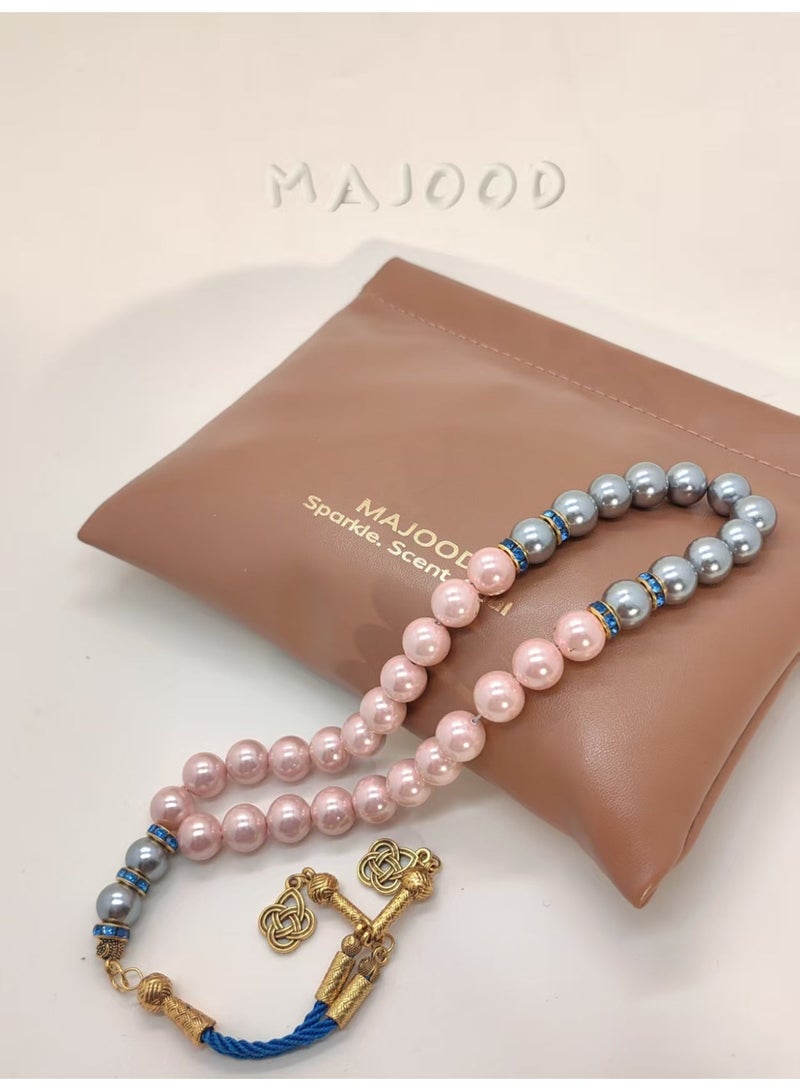 Majood 33 Natural Mother of Pearl Prayer Beads Tasbih - 10mm Beads, Grayish Pink - Image 4