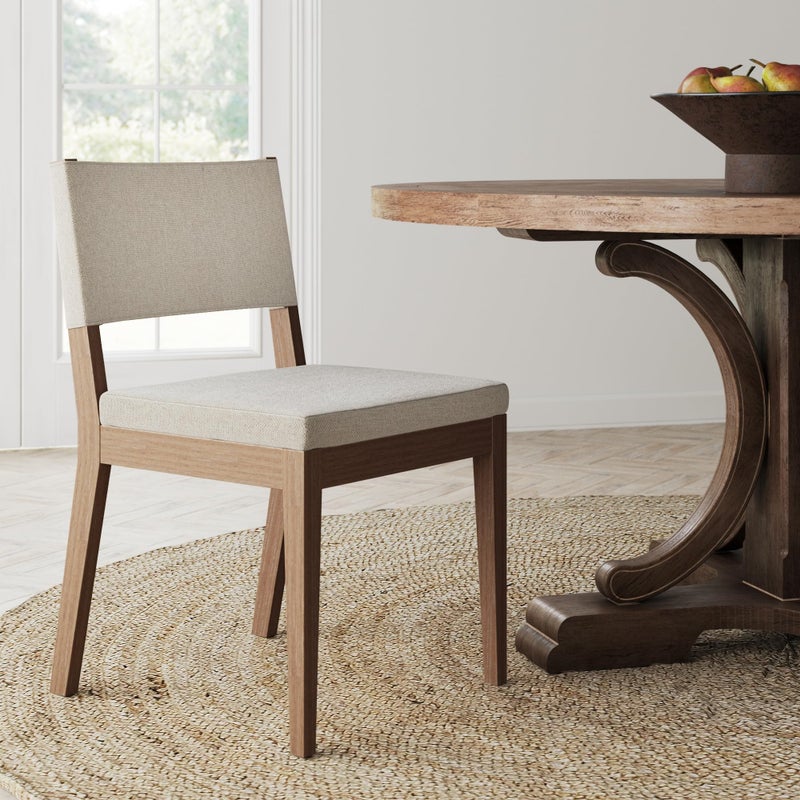 Nathan James Linus Modern Upholstered Dining Chair with Solid Rubberwood Legs in a WireBrushed Light Brown Finish Natural FlaxBrown
