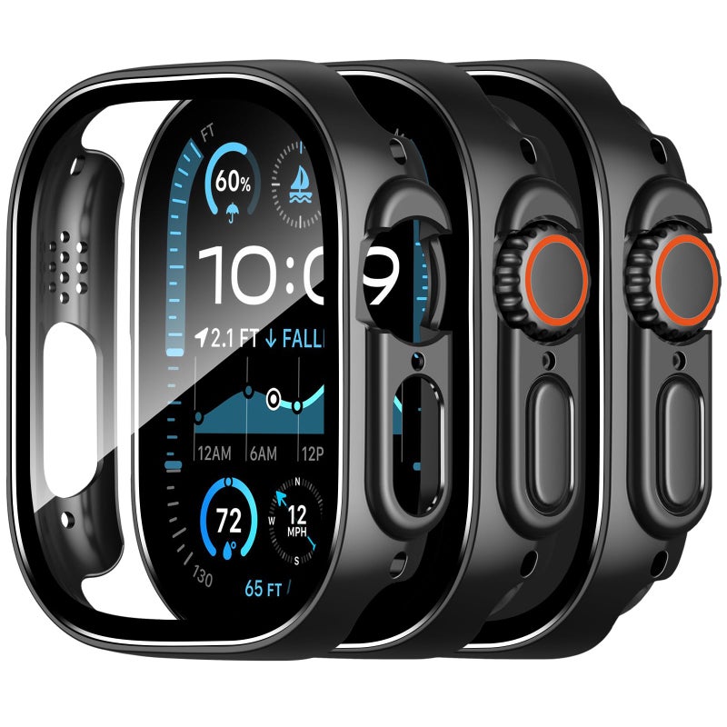 Charlam 3 Pack Compatible with Apple Watch 49mm Ultra Screen Protector iWatch Case, Full Protective Ultra-Thin Hard PC Bumper Cases Scratch Resistant HD Clear Protective Face Cover, Black, 49mm - Image 1