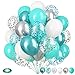 Isndare Teal Blue Silver Balloons 35Pcs Turquoise Light Blue Mint Green Silver White Confetti Latex Balloons Set Aqua Blue White Silver for Boys Christening Birthday Baby Shower Wedding Party Decorations - Image 3