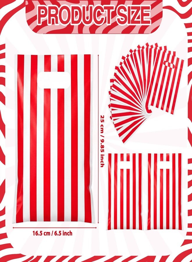 GliCraft 100 Pcs Red and White Striped Gift Bags with Handle 9.84''x 6.5'' Plastic Treat Bags Wedding Party Favors for Gifts Wrapping Supplies Decoration - Image 2