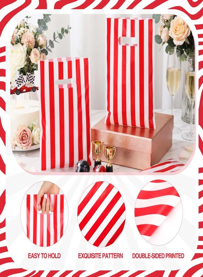 GliCraft 100 Pcs Red and White Striped Gift Bags with Handle 9.84''x 6.5'' Plastic Treat Bags Wedding Party Favors for Gifts Wrapping Supplies Decoration - Image 3