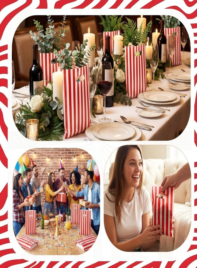 GliCraft 100 Pcs Red and White Striped Gift Bags with Handle 9.84''x 6.5'' Plastic Treat Bags Wedding Party Favors for Gifts Wrapping Supplies Decoration - Image 5