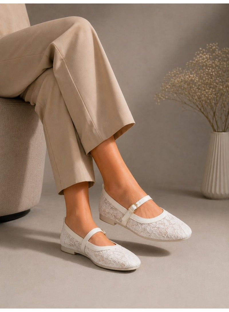 LIFESTYLISH Ballerina flat Tulle with Square Toe BF-810 - White - Image 4