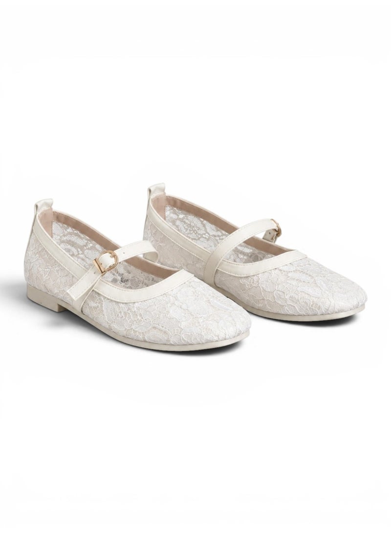 LIFESTYLISH Ballerina flat Tulle with Square Toe BF-810 - White - Image 1