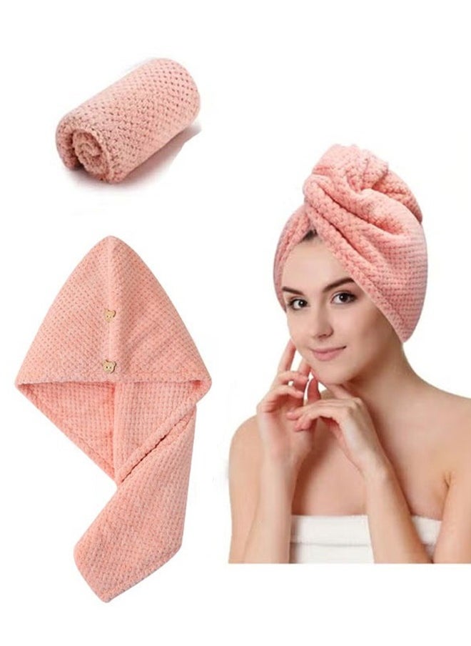 Generic Microfiber Hair Towel Wrap for Women, Rapid Drying Towels for Hair with Button, Soft Hair Drying Towel Wrap, Anti Frizz Head Towels Wrap for Curly Hair, suitable for all hairstyles（Pink)  - Image 1