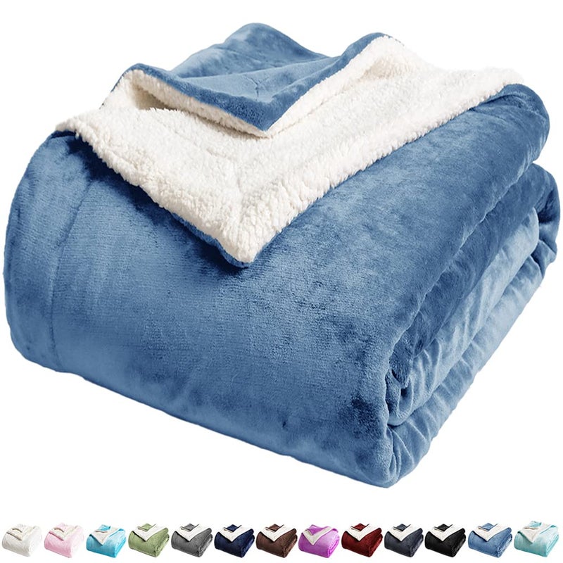 LBRO2M Sherpa Fleece Bed Blanket Twin Size,Super Soft Fuzzy Plush Warm Cozy Fluffy Microfiber Couch Throw Velvet Double Reversible Luxurious Blankets (Light Blue,Twin(65x90 Inches)) - Image 1