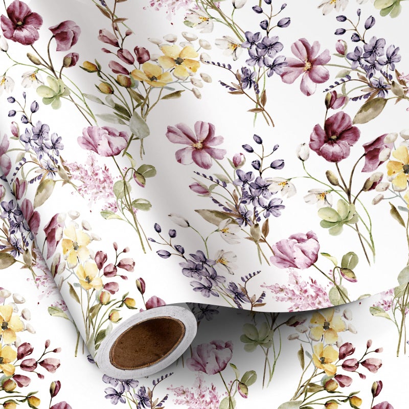 RUSPEPA Floral Wrapping Paper Roll Women Girls Mini Roll Watercolor Wild Flower with Delicate Leaf Gift Wrap Paper for Wedding Birthday Mothers Day Spring Bridal Shower 17 Inch X 164 Feet - Image 2