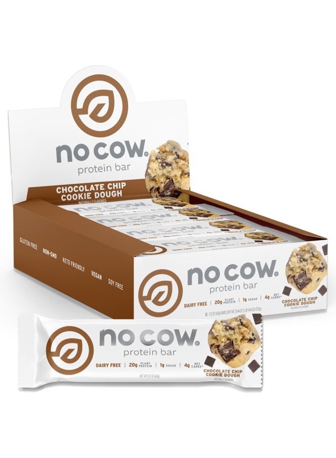 No Cow High Protein Bars, Chocolate Chip Cookie Dough - Healthy Snacks, 20g Vegan Protein, High Fiber, Low Sugar, Keto Friendly, Dairy & Gluten Free (12 Count) - Image 1