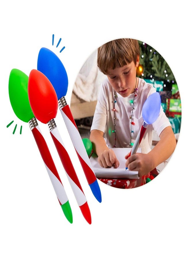 Cool Things Corp Cool Things Christmas Bulb Pen - Light Up Jumbo LED Lightbulb Pens (3 Pack, Red/Green/Blue), Festive Party Favor, Stocking Stuffer, Secret Santa, Holiday Gifts for Kids & Adults - Image 1