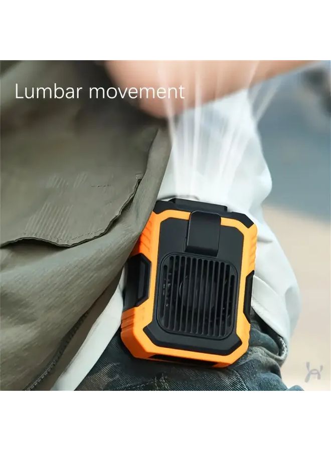 Orange Clip On Waist Fan USB 3 In 1 Portable With Light Three Speed Adjustable For Outdoor Home Office - Image 2