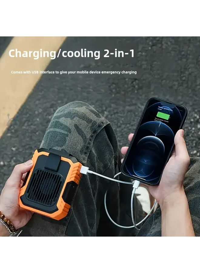 Orange Clip On Waist Fan USB 3 In 1 Portable With Light Three Speed Adjustable For Outdoor Home Office - Image 5
