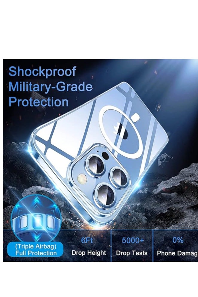 جراب مغناطيسي  ، متوافق مع ايفون 14 برو ماكس (6.7 بوصة)، جراب موبايل ماج سيف يتميز بجزء خلفي شفاف كريستال بتصميم رفيع واقي مضاد للصدمات ويدعم الشحن اللاسلكي/ جراب مضاد للاصفرار - Image 1