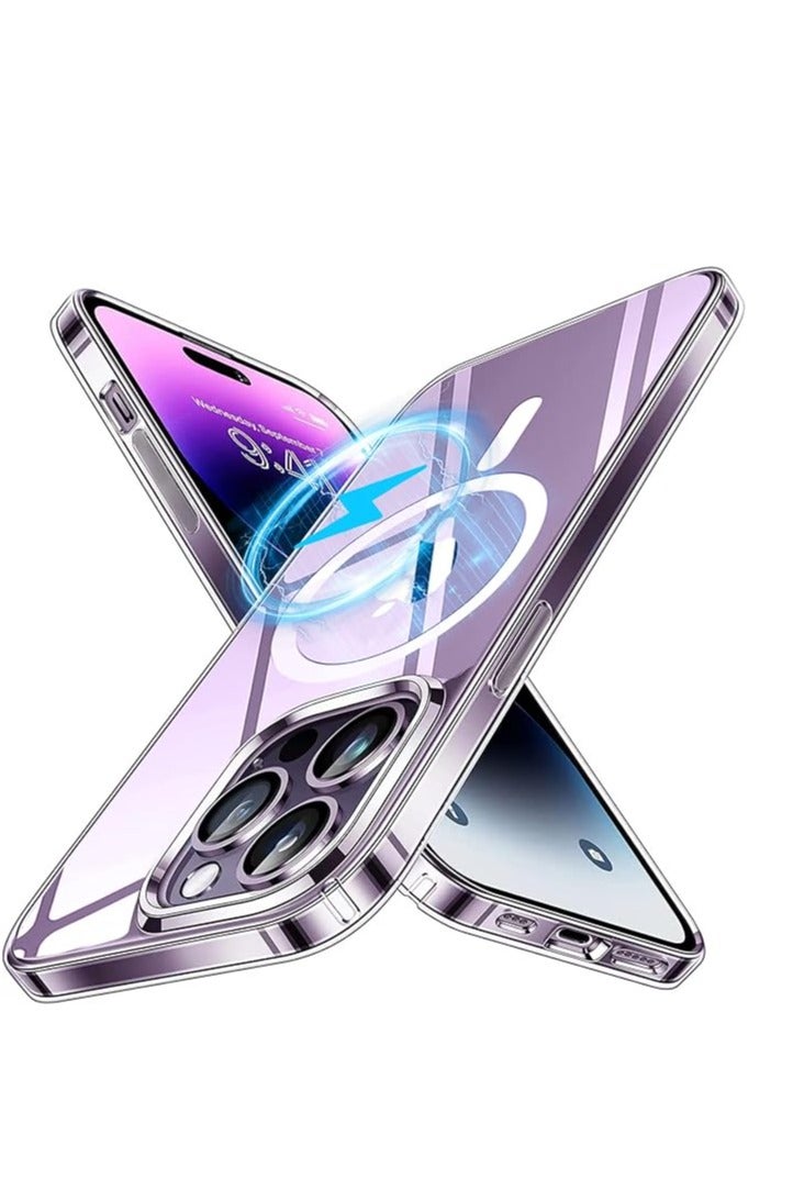 جراب مغناطيسي  ، متوافق مع ايفون 14 برو ماكس (6.7 بوصة)، جراب موبايل ماج سيف يتميز بجزء خلفي شفاف كريستال بتصميم رفيع واقي مضاد للصدمات ويدعم الشحن اللاسلكي/ جراب مضاد للاصفرار - Image 2