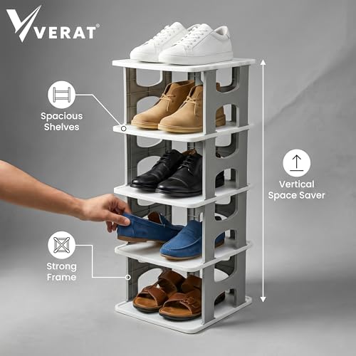 VERAT 5 Tier Shoes Rack/Foldable Shoe Rack/Adjustable Shoe Organizers/Shoe Rack Plastic/Shoe Stand Foldable/Multipurpose Footwear Stand for Home/Closet for Toys/Shoes/Slipers/Storage Organizer(Grey) - Image 3