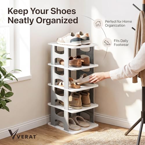 VERAT 5 Tier Shoes Rack/Foldable Shoe Rack/Adjustable Shoe Organizers/Shoe Rack Plastic/Shoe Stand Foldable/Multipurpose Footwear Stand for Home/Closet for Toys/Shoes/Slipers/Storage Organizer(Grey) - Image 5