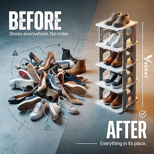 VERAT 5 Tier Shoes Rack/Foldable Shoe Rack/Adjustable Shoe Organizers/Shoe Rack Plastic/Shoe Stand Foldable/Multipurpose Footwear Stand for Home/Closet for Toys/Shoes/Slipers/Storage Organizer(Grey) - Image 4