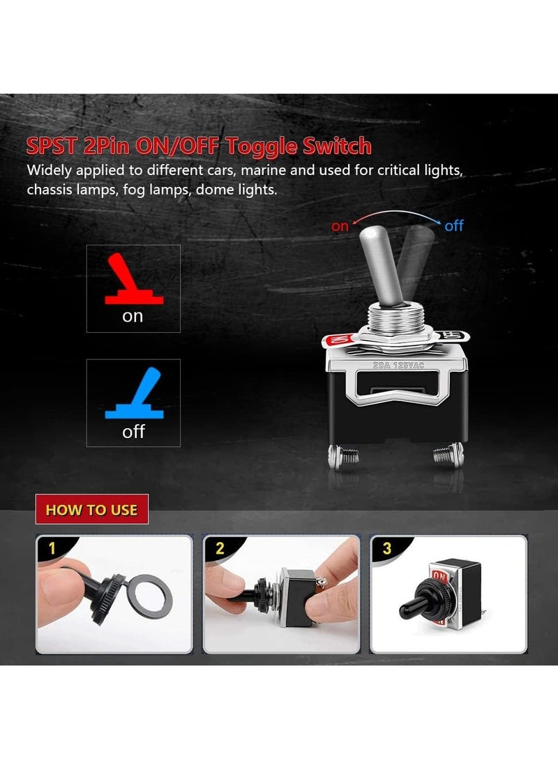 Excefore مفتاح تبديل، مفتاح تبديل متين مقاوم للماء، مفتاح تبديل SPST 2 دبوس مقاوم للماء 12 فولت 20 أمبير، مفتاح تشغيل وإيقاف متين للقوارب واليخوت والسفن (8 قطع) - Image 4