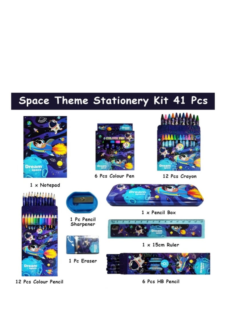 Y&D Party Propz Space Stationary Kit for Boys - 41Pcs Blue Stationary Items for Boys Pencil Box,Colours,Eraser and Sharpener Return Gift for Boys, Space School Kit for Boys Stationary Set Return Gifts  - Image 2