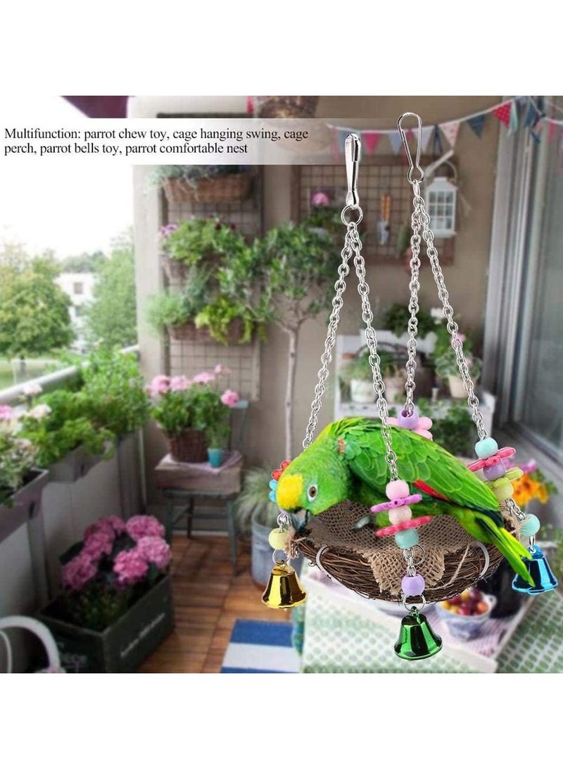 general Natural rattan nests and swing toys with bells provide comfortable hammocks for cockatoos, macaws, budgies, lovebirds and finches - Image 5
