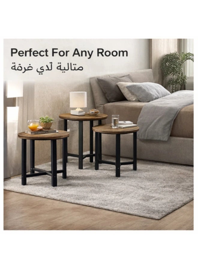 POWER 3-piece coffee table set, round side table for sofa, small side table for living room or bedroom, metal frame, easy to assemble - Image 5