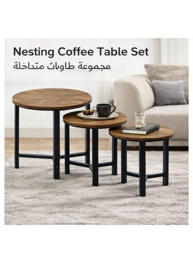 POWER 3-piece coffee table set, round side table for sofa, small side table for living room or bedroom, metal frame, easy to assemble - Image 1
