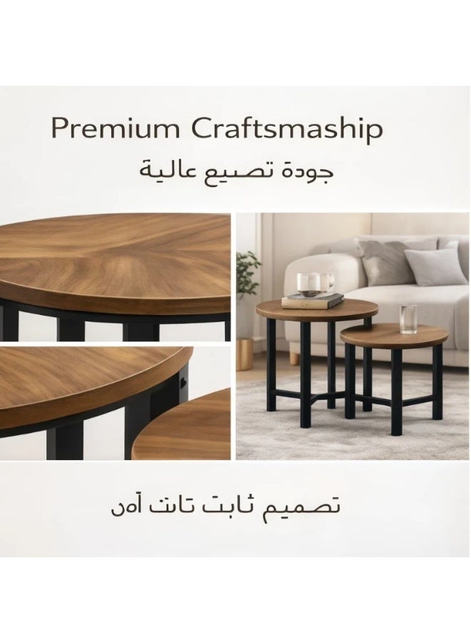 POWER 3-piece coffee table set, round side table for sofa, small side table for living room or bedroom, metal frame, easy to assemble - Image 3