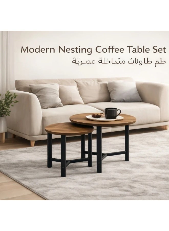 POWER 3-piece coffee table set, round side table for sofa, small side table for living room or bedroom, metal frame, easy to assemble - Image 2