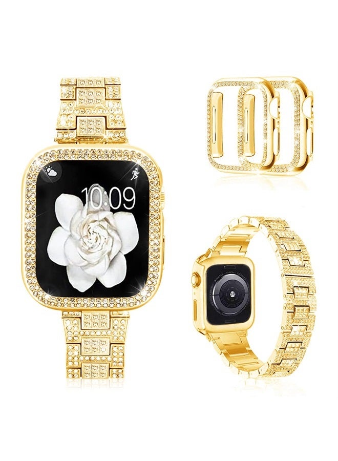 Mosonio Compatible with Apple Watch Band 40mm with Case Women, Bling Metal Wristband Strap with 2 Pack Bling PC Protective Cover for iWatch SE Series 6/5/4(40mm, Gold) - Image 1