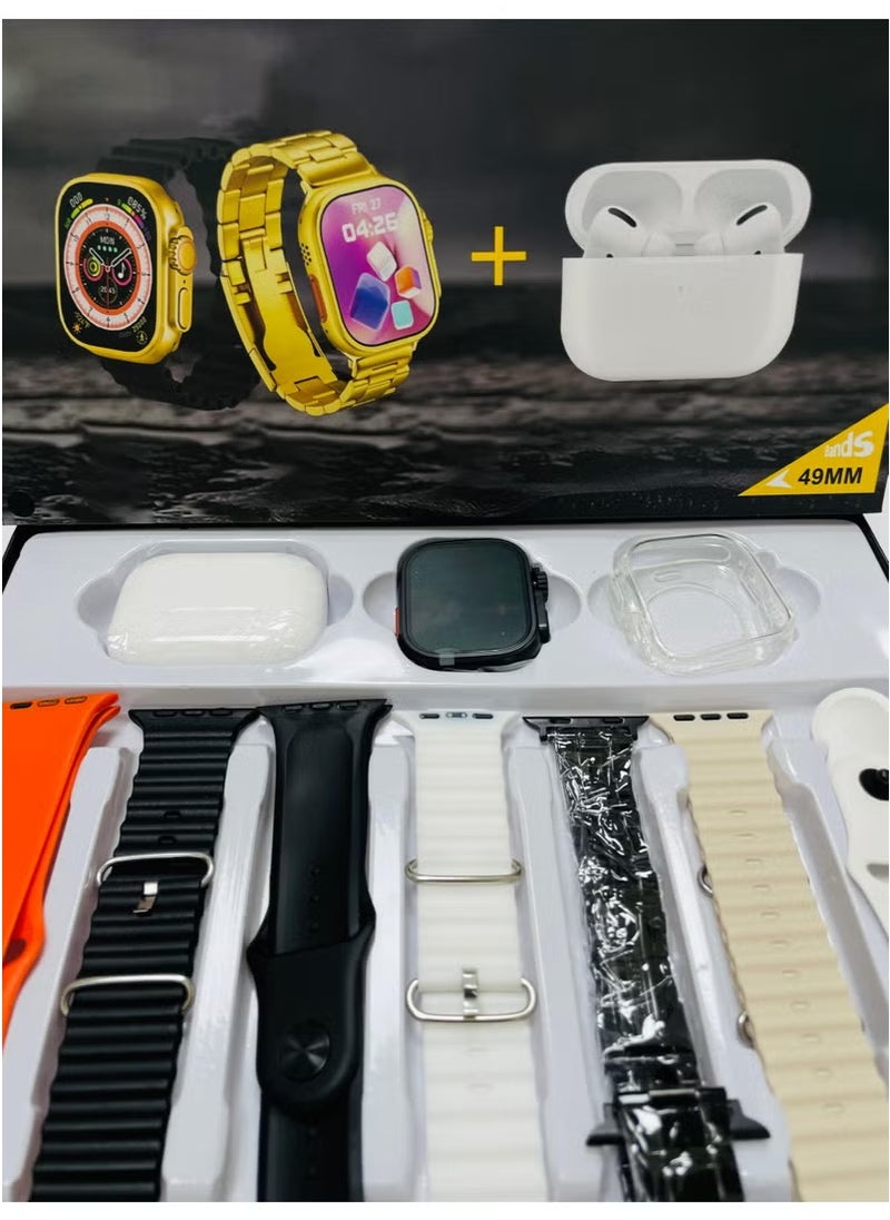 Raxoom - 10 in1 Smart Watch Ultra with Earphones Or 10 Straps Full Touch Color Screen Bluetooth Calling Health and Sports Smartwatch Multicolor - Image 1