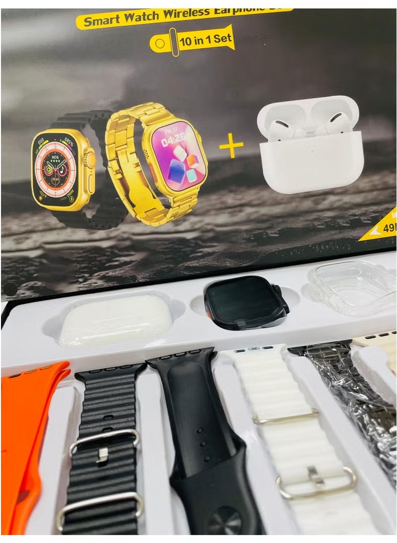 Raxoom - 10 in1 Smart Watch Ultra with Earphones Or 10 Straps Full Touch Color Screen Bluetooth Calling Health and Sports Smartwatch Multicolor - Image 1