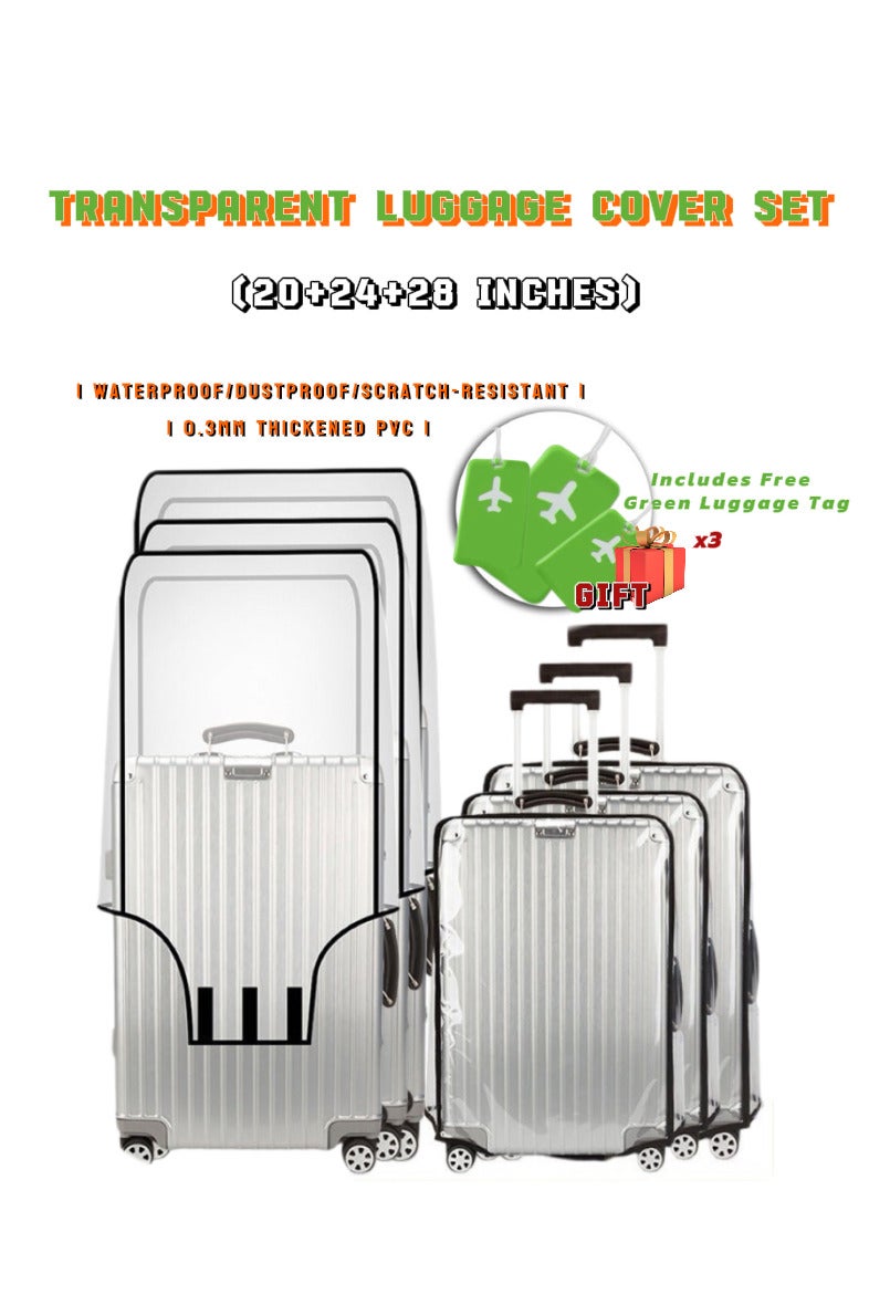 مجموعة غطاء الأمتعة الشفافة (20 + 24 + 28 بوصة) | مقاومة للماء / مقاومة للغبار / مقاومة للخدش  0.3 مم سميكة PVC  تتضمن علامة الأمتعة الخضراء المجانية - Image 1