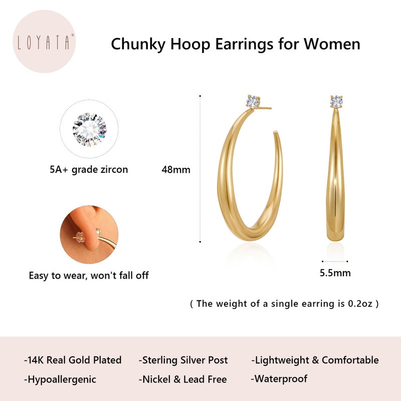 LOYATA Large Gold Hoop Earrings for Women-Chunky 14K Gold Plated Dangle Drop Big Hoop Earrings Trendy Sterling Silver Post Hypoallergenic Large Teardrop Hoops Earring Wedding Jewelry Gifts for Women - Image 4