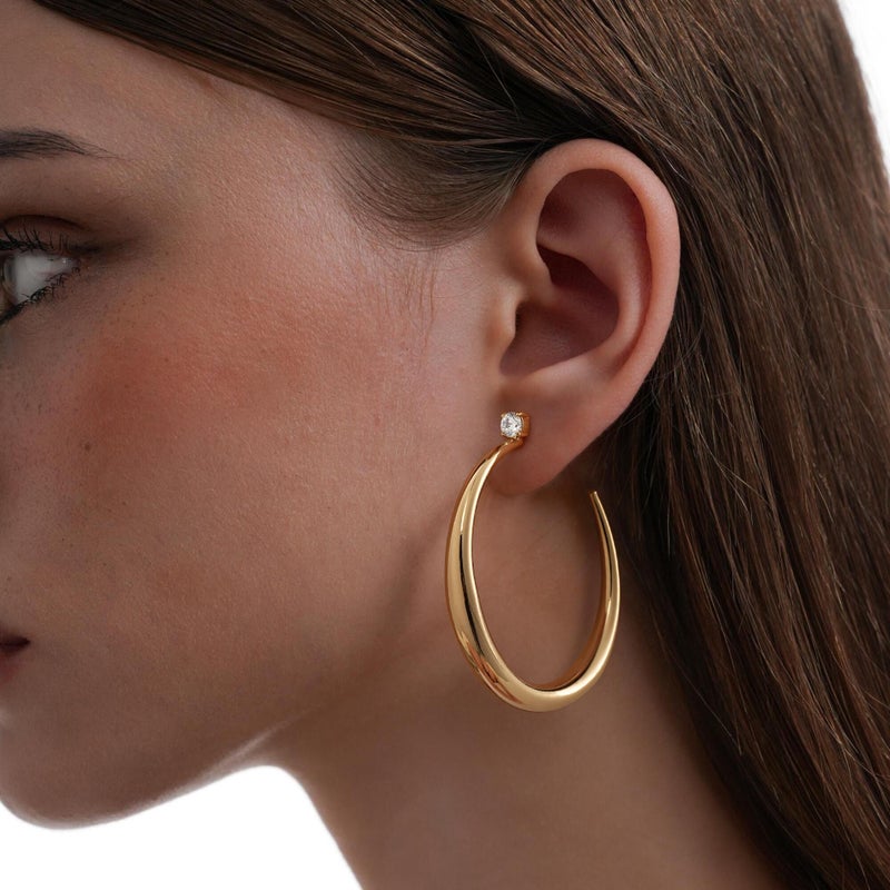 LOYATA Large Gold Hoop Earrings for Women-Chunky 14K Gold Plated Dangle Drop Big Hoop Earrings Trendy Sterling Silver Post Hypoallergenic Large Teardrop Hoops Earring Wedding Jewelry Gifts for Women - Image 2