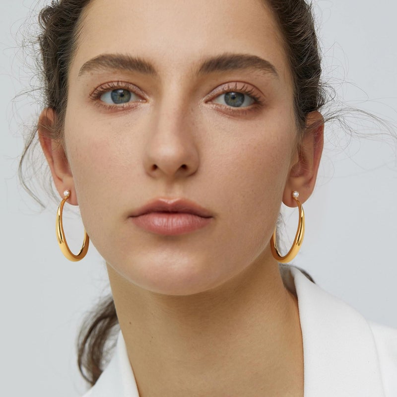 LOYATA Large Gold Hoop Earrings for Women-Chunky 14K Gold Plated Dangle Drop Big Hoop Earrings Trendy Sterling Silver Post Hypoallergenic Large Teardrop Hoops Earring Wedding Jewelry Gifts for Women - Image 3