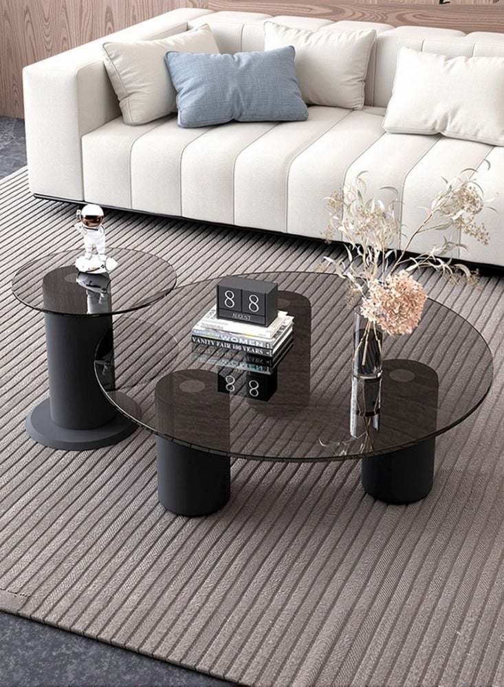 WALALLA Nesting Coffee Table Set of 2,Stylish Center Table for Living Room Set,Modern Coffee Table with Tempered Glass Top, Thickened Metal Legs for Home Living Room Office Easy to Assemble 70+50cm - Image 1
