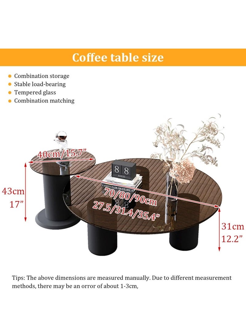 WALALLA Nesting Coffee Table Set of 2,Stylish Center Table for Living Room Set,Modern Coffee Table with Tempered Glass Top, Thickened Metal Legs for Home Living Room Office Easy to Assemble 70+50cm - Image 2