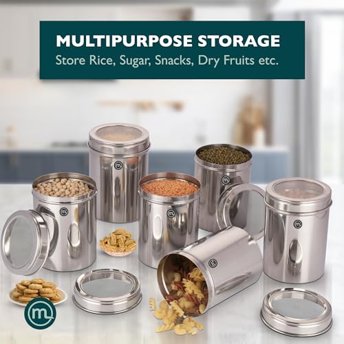 Mishaa Stainless Steel Approx.1 Kg Containers For Kitchen Storage Set of 6 pcs (1250ml each), Multipurpose Storage Box for Kitchen, Durable Jar Container with See-Through Lid, Kitchen Accessories - Image 2