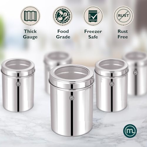 Mishaa Stainless Steel Approx.1 Kg Containers For Kitchen Storage Set of 6 pcs (1250ml each), Multipurpose Storage Box for Kitchen, Durable Jar Container with See-Through Lid, Kitchen Accessories - Image 5