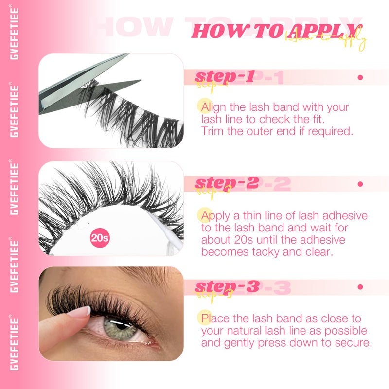 GVEFETIEE False Eyelashes Fox Eye 8 Pairs Pack 40D Natural Look Fluffy Wispy Cat Eye Lashes Soft Faux Mink Lashes Lightweight D-Curl Clear Band Eyealshes by GVEFETIEE - Image 4