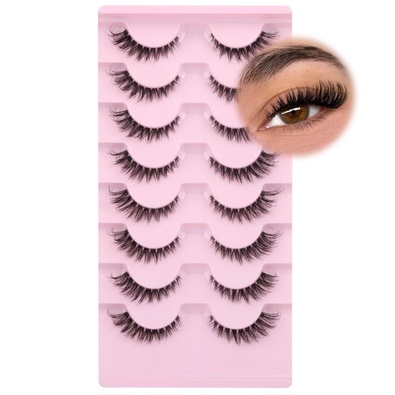 GVEFETIEE False Eyelashes Fox Eye 8 Pairs Pack 40D Natural Look Fluffy Wispy Cat Eye Lashes Soft Faux Mink Lashes Lightweight D-Curl Clear Band Eyealshes by GVEFETIEE - Image 1