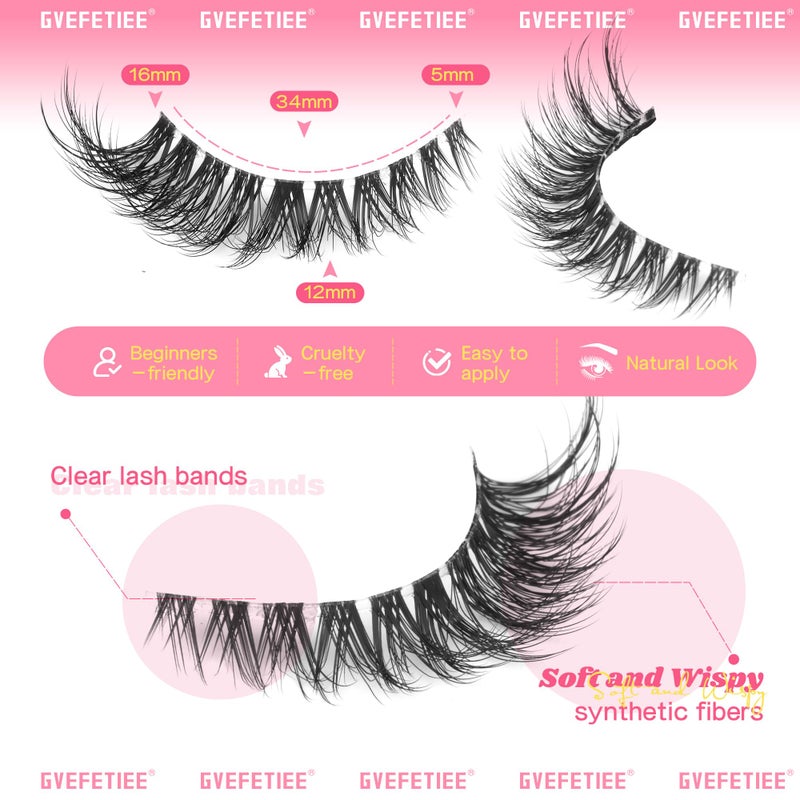 GVEFETIEE False Eyelashes Fox Eye 8 Pairs Pack 40D Natural Look Fluffy Wispy Cat Eye Lashes Soft Faux Mink Lashes Lightweight D-Curl Clear Band Eyealshes by GVEFETIEE - Image 3