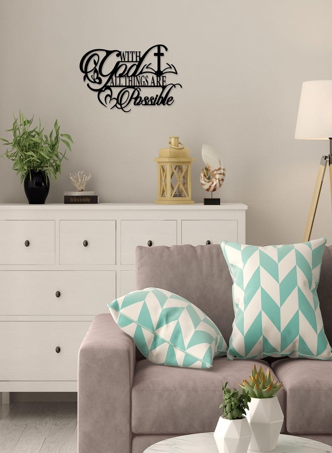 Pigort Metal Christian Wall Art -With God All Things Are Possible Sign Metal Wall Decor - Inch Religious Scripture Black Christian Bible Verses Wall Hanging Decoration 7"X14.5" - Image 5