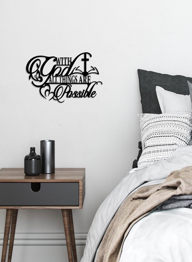Pigort Metal Christian Wall Art -With God All Things Are Possible Sign Metal Wall Decor - Inch Religious Scripture Black Christian Bible Verses Wall Hanging Decoration 7"X14.5" - Image 4