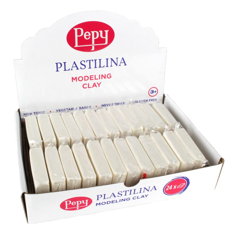 Pepy Plastilina Reusable and Non-Drying Modeling Clay; Set of 24 Bars, 1.4 Ounce Each, Perfect for Arts and Crafts Projects, White - Image 1