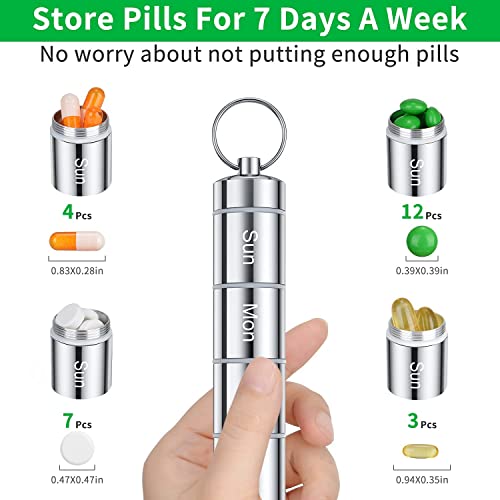 Rabbonix Portable Aluminum Alloy Medicine Organizer Box Tablets Container Case Keychain Stackable & Waterproof Travel Pill Box | Silver | 01 Pcs - Image 2