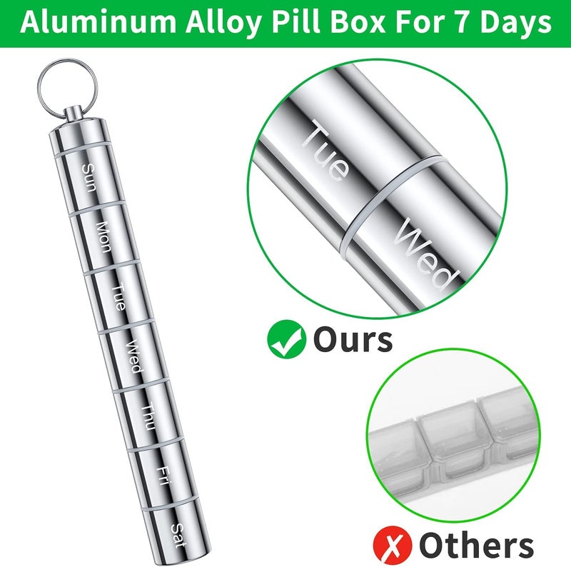 Rabbonix Portable Aluminum Alloy Medicine Organizer Box Tablets Container Case Keychain Stackable & Waterproof Travel Pill Box | Silver | 01 Pcs - Image 3