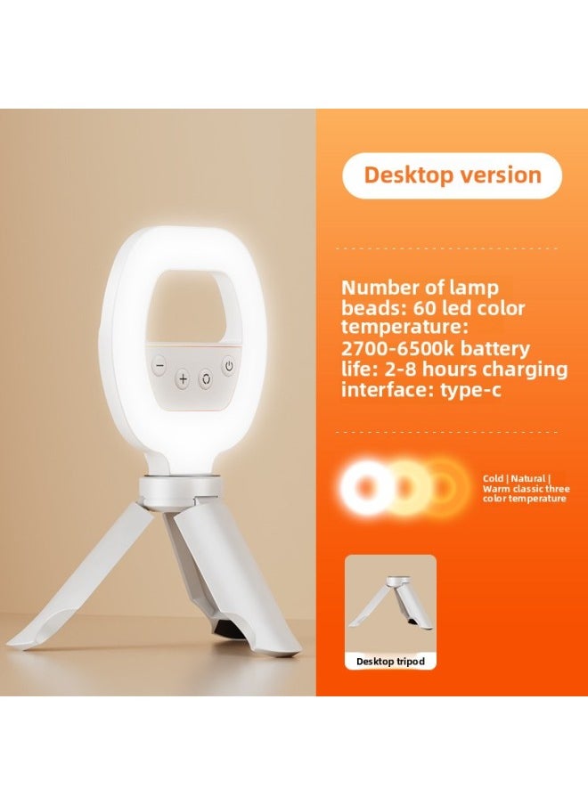 Generic Clamp-on Led Ring Light Mobile Phone Fill Light Portable Photography Selfie Handheld Live Beauty Pocket Light-Specifications:Ring Fill Light [three-tone Light Charging Model] + Desktop Tripod  - Image 1